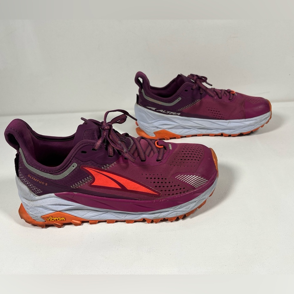 SOLD Altra Women's Olympus 5 Running Shoes Vibram Trail Run Purple Orange Size 8 - Picture 1 of 14